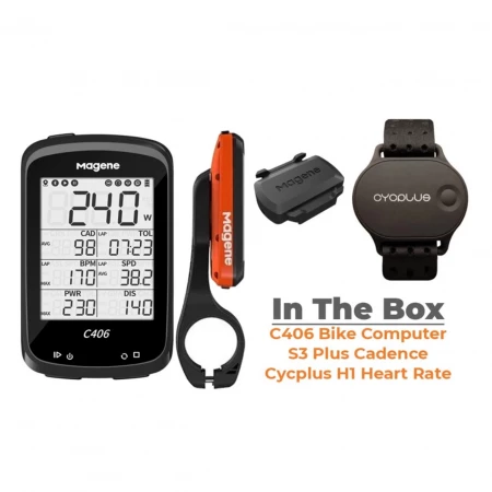 Paket Magene C406 Bike Computer Orange + Magene S3 Plus Cadence 2 in 1 Sensor ANT & Bluetooth (Bike Cadence or Speed Sensor) + Cycplus Heart Rate